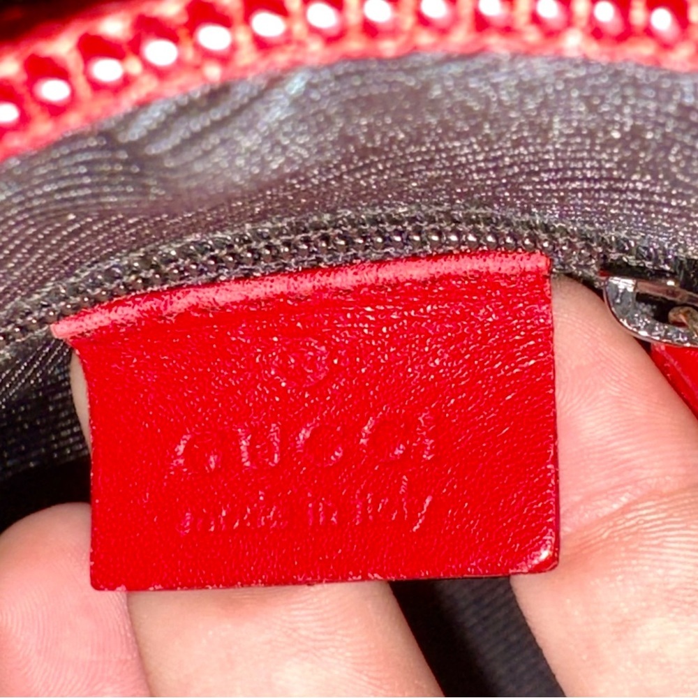 6 HOUR SALE -GUCCI MONOGRAM CANVAS MINI BAG W Red LEATHER DUAL HANDLES - Picture 15 of 15